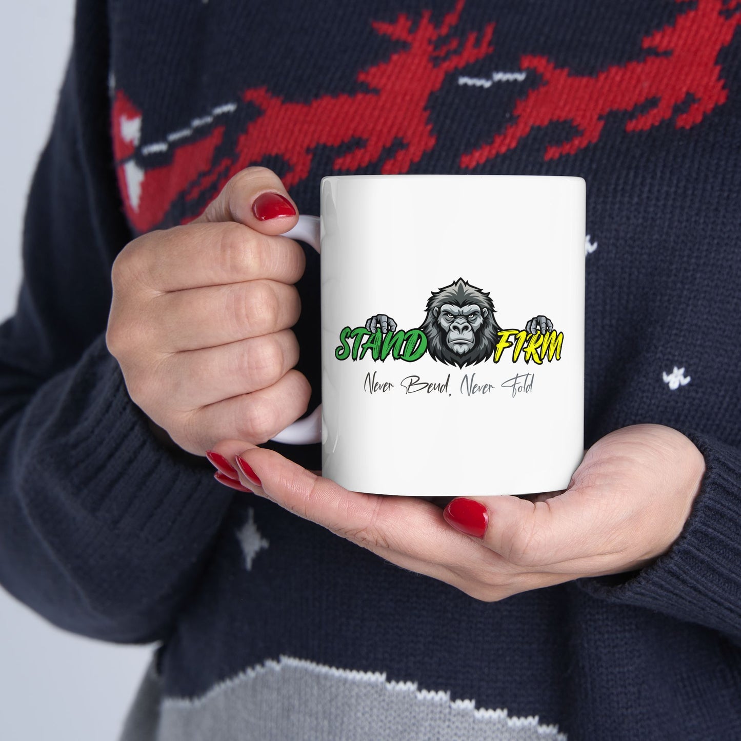 Stand Firm Gorilla Ceramic Mug - Motivational Coffee Cup (11oz, 15oz)
