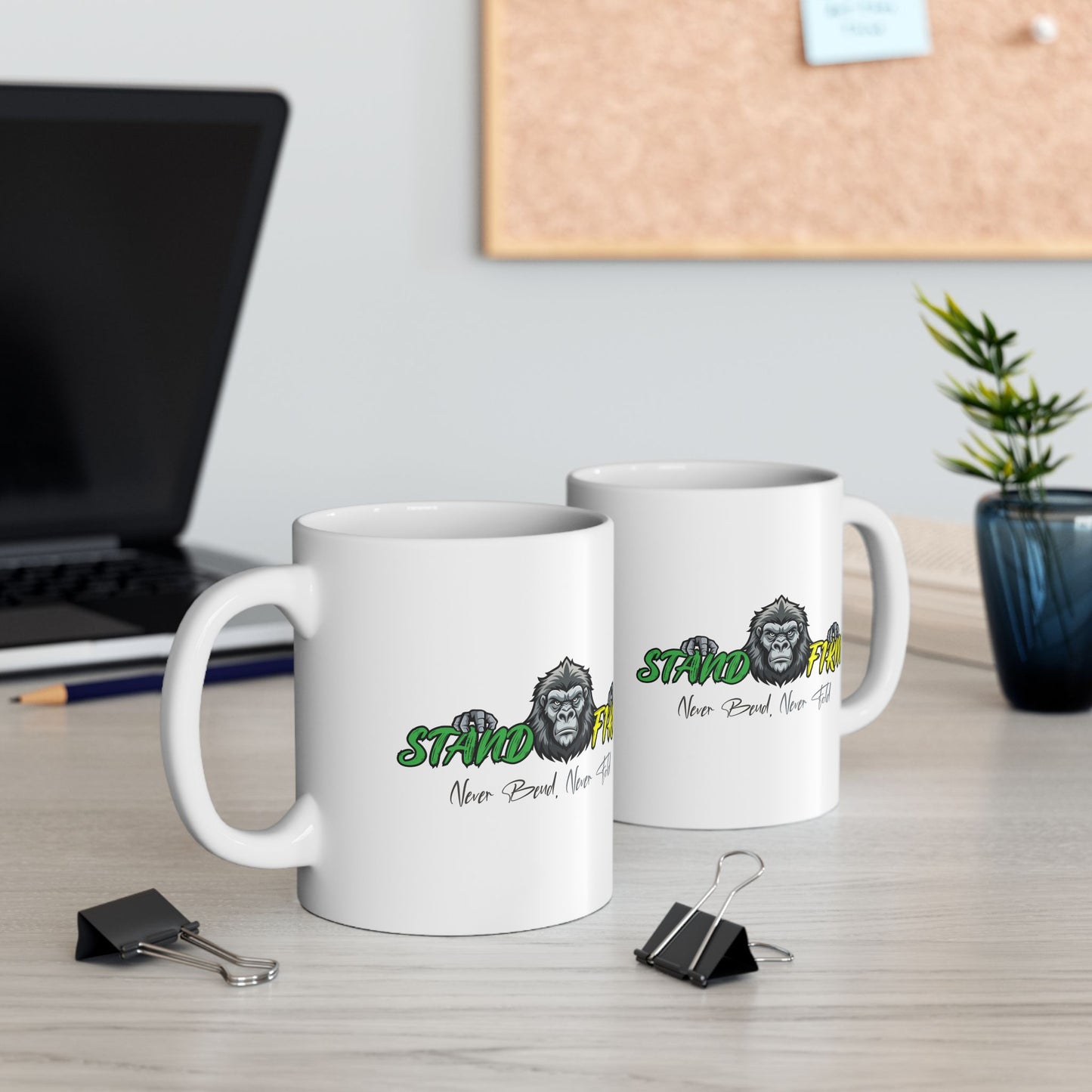 Stand Firm Gorilla Ceramic Mug - Motivational Coffee Cup (11oz, 15oz)