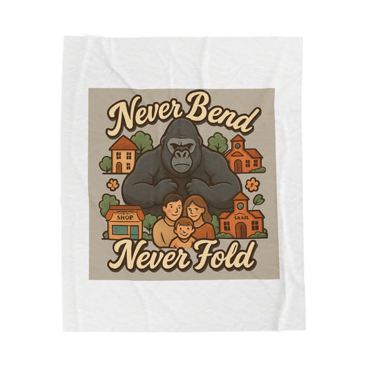 Velveteen Blanket — "Never Bend Never Fold" Gorilla Family Cozy Throw