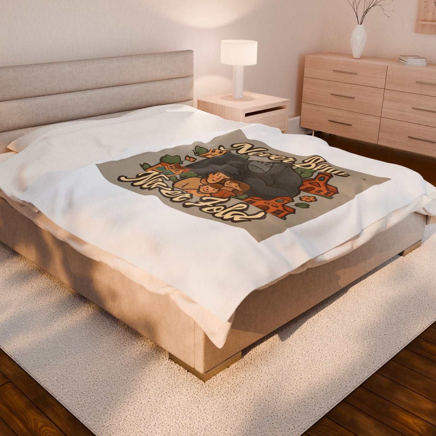 Velveteen Blanket — "Never Bend Never Fold" Gorilla Family Cozy Throw