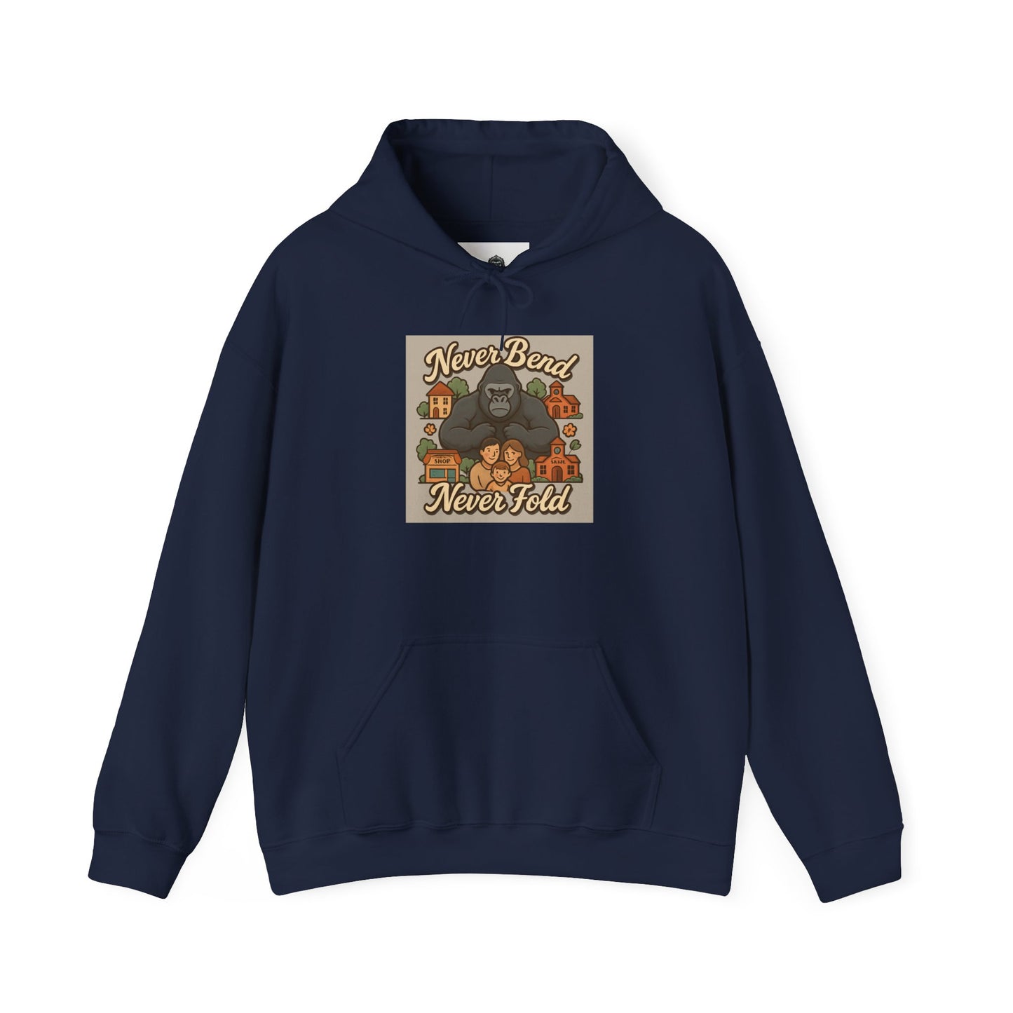 Gorilla 'Never Bend, Never Fold' Hoodie — Retro Strength Graphic Sweatshirt