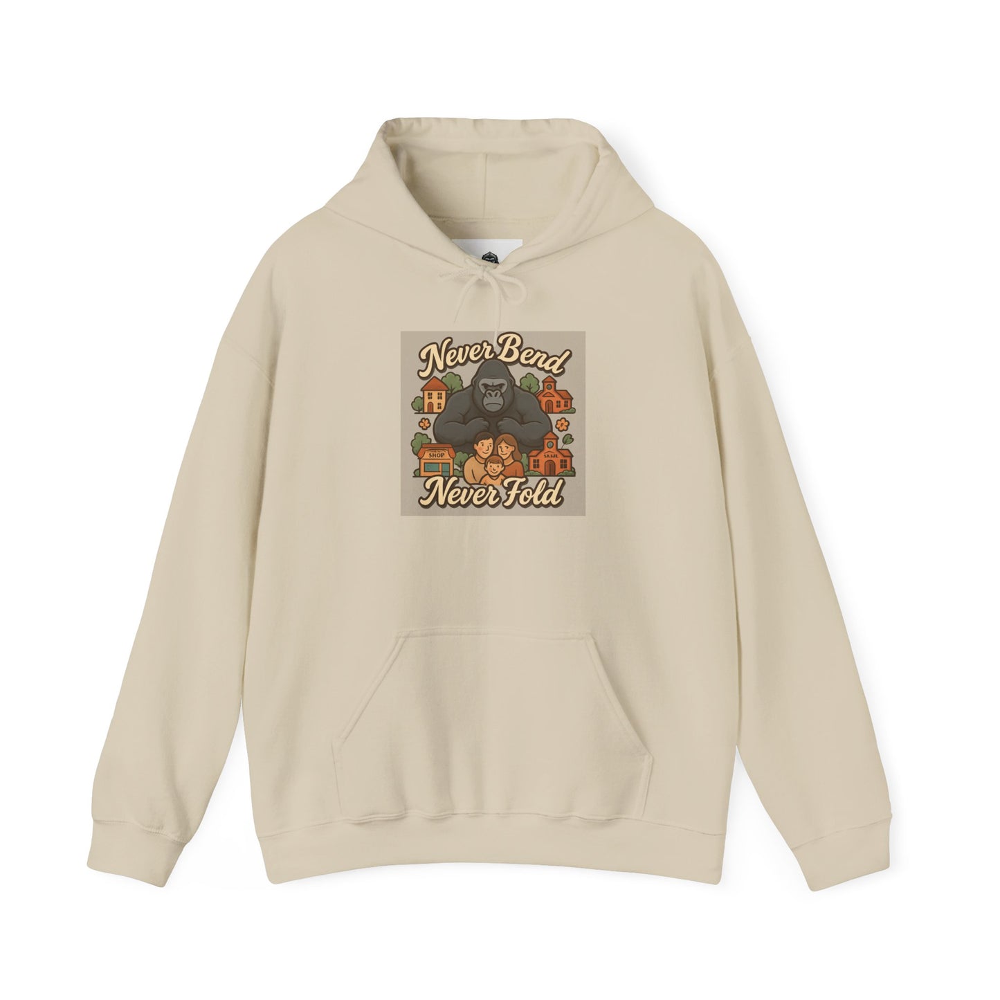 Gorilla 'Never Bend, Never Fold' Hoodie — Retro Strength Graphic Sweatshirt