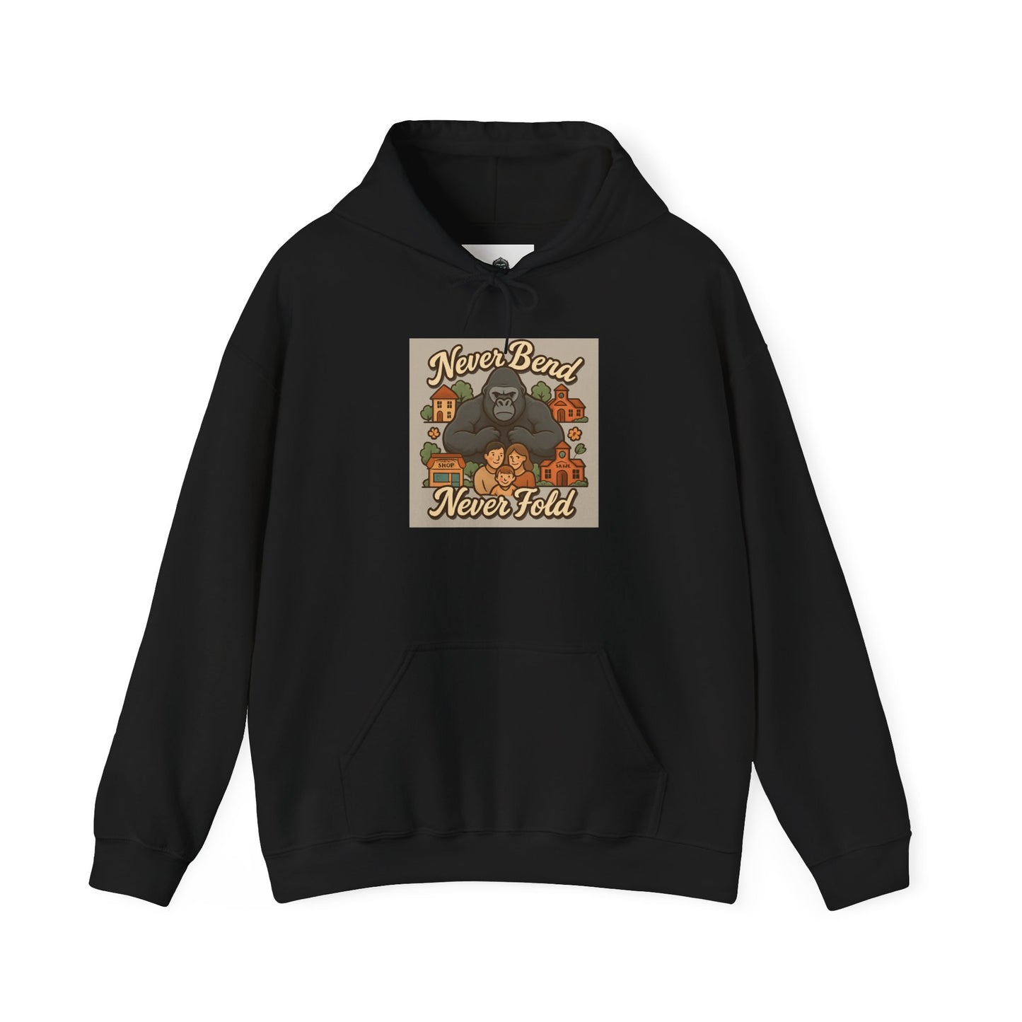 Gorilla 'Never Bend, Never Fold' Hoodie — Retro Strength Graphic Sweatshirt