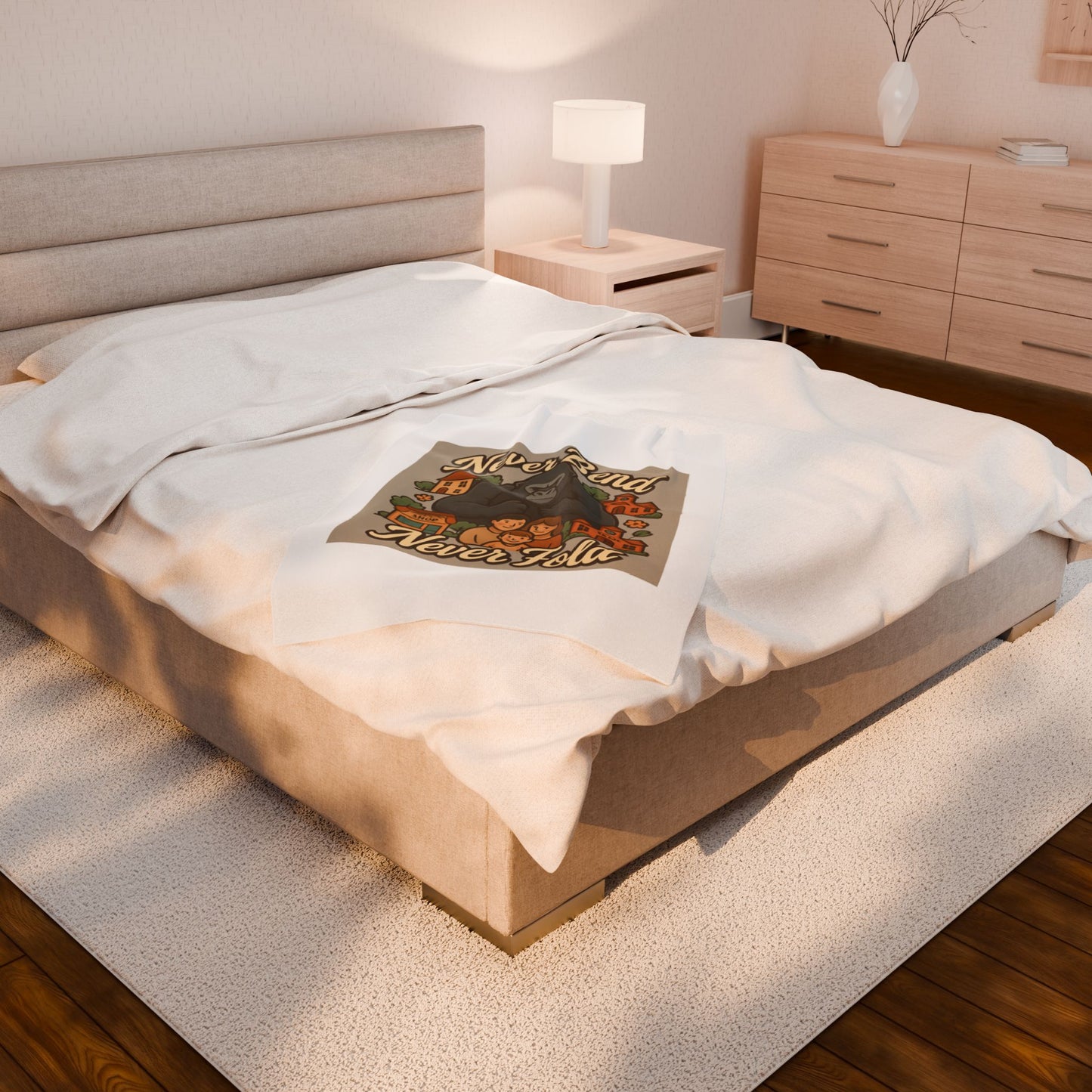 Velveteen Blanket — "Never Bend Never Fold" Gorilla Family Cozy Throw