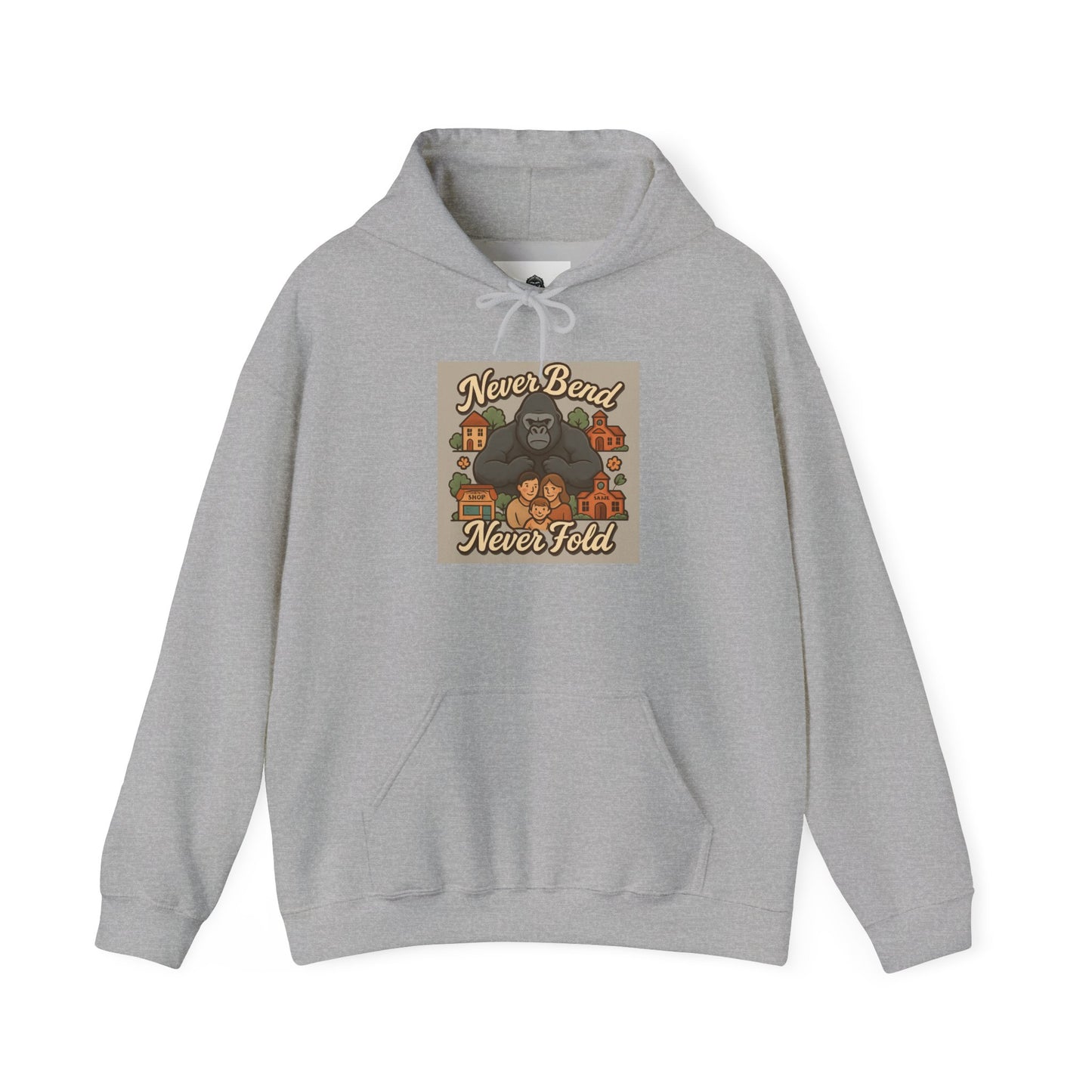 Gorilla 'Never Bend, Never Fold' Hoodie — Retro Strength Graphic Sweatshirt
