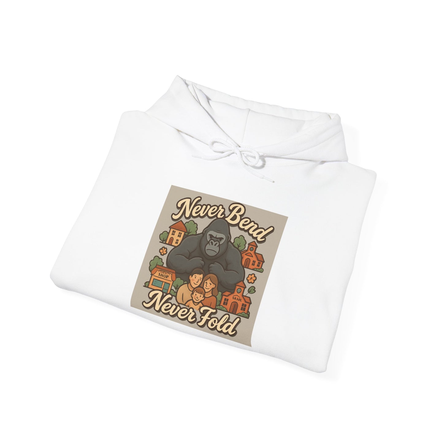 Gorilla 'Never Bend, Never Fold' Hoodie — Retro Strength Graphic Sweatshirt