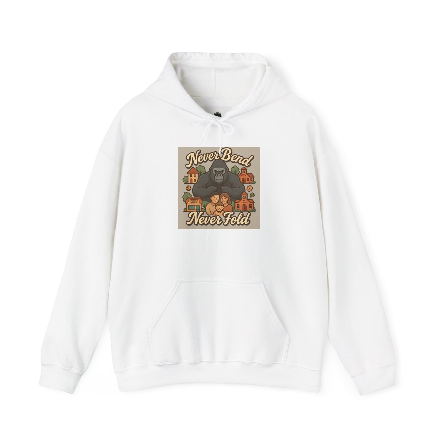 Gorilla 'Never Bend, Never Fold' Hoodie — Retro Strength Graphic Sweatshirt